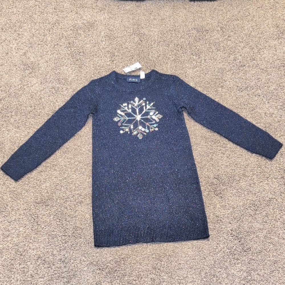 5/6 Small Navy Sweaterdress with Sequin Snowflake Sparkly